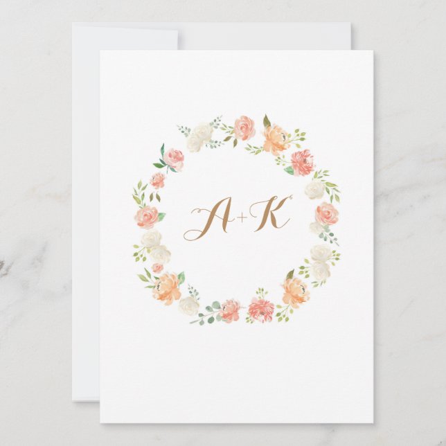 Elégant faire-part de mariage d'aquarelle fleur pê (Devant)