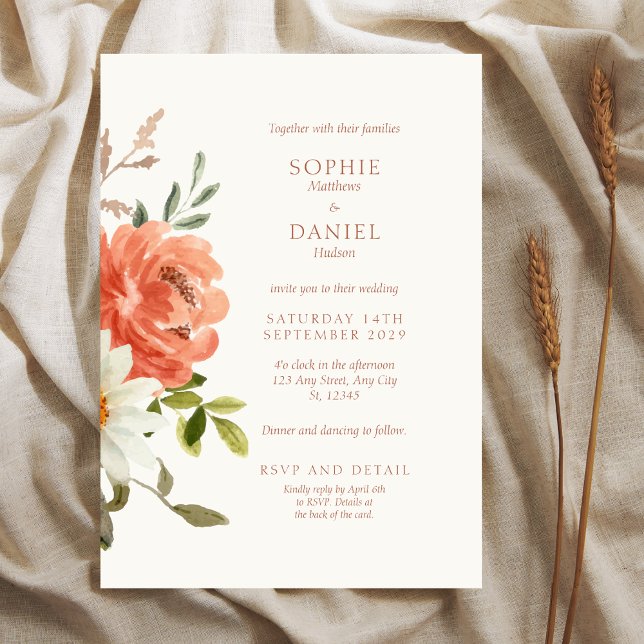 Elégant Faire-part de mariage d'aquarelle florale (Créateur téléchargé)