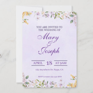 Elégant Faire-part de mariage d'aquarelle violet