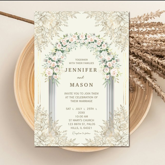 Élégant Faire-part de mariage d'arc floral (Elegant Floral Arch Wedding Invitation #zazzlemade #romanticweddinginvitation #rusticinvitation )