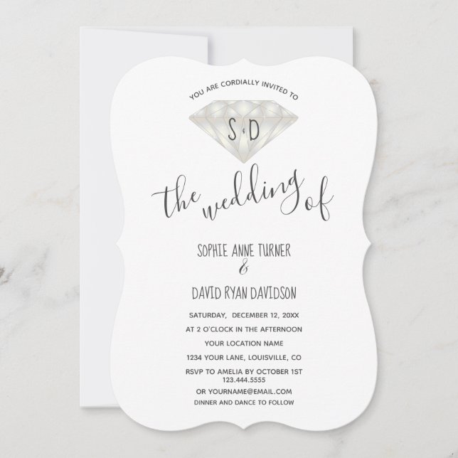 Élégant Faire-part de mariage de calligraphie diam (Devant)