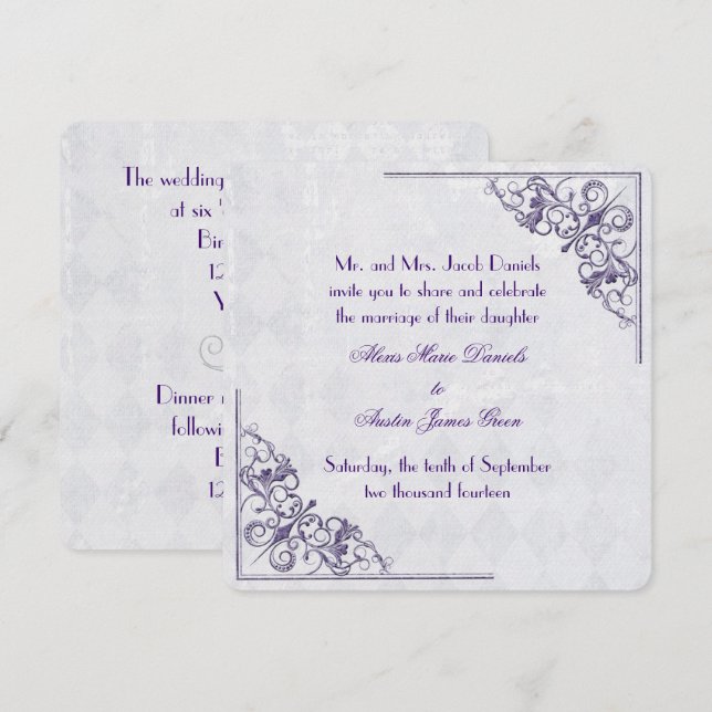 Élégant Faire-part de mariage de coin (Devant / Derrière)