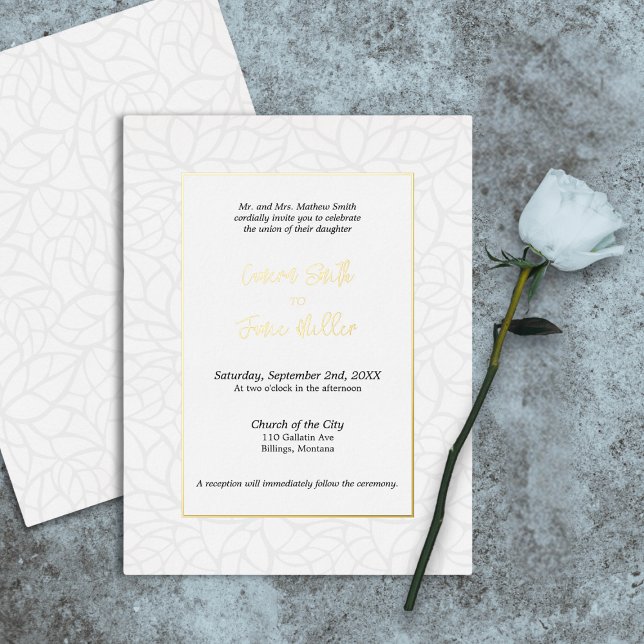 Élégant Faire-part de mariage de feuillage et d'ac (Elegant Foliage & Gold Accents Wedding Invitation)
