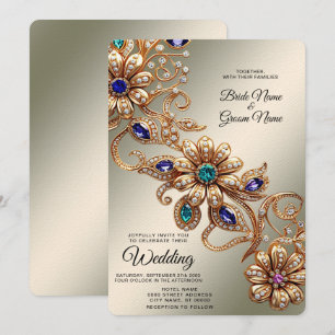 Élégant Faire-part de mariage de fleurs de bijoux