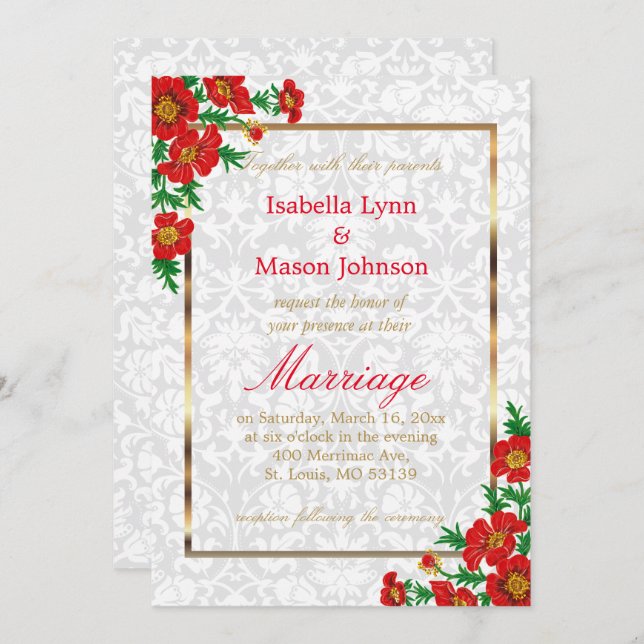 Élégant Faire-part de mariage de fleurs de pavot r (Devant / Derrière)