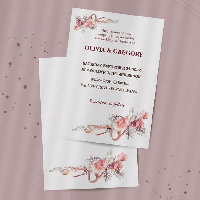 Élégant Faire-part de mariage de fleurs roses (Créateur téléchargé)