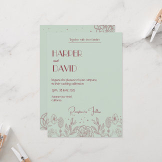 Élégant Faire-part de mariage de ligne florale ver