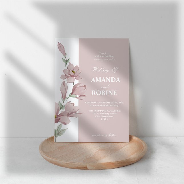 Élégant Faire-part de mariage de Magnolia rose (Créateur téléchargé)