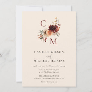 Élégant Faire-part de mariage de monogramme floral