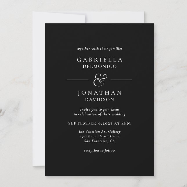 Élégant Faire-part de mariage de Monogramme noir b (Devant)