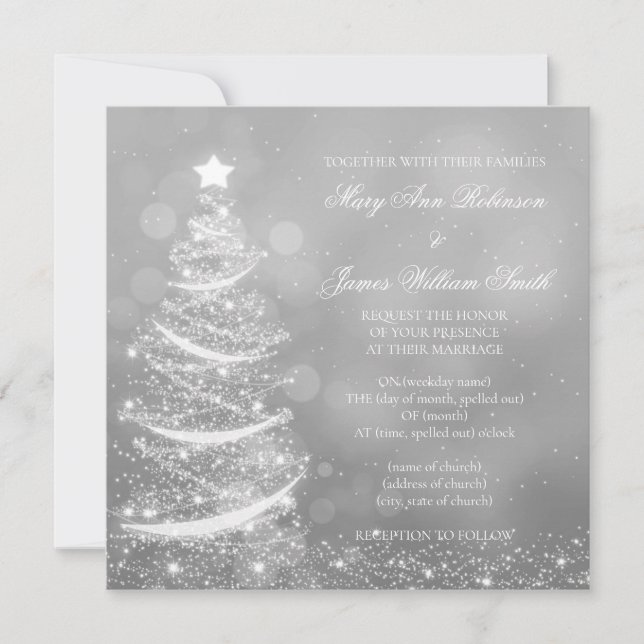 Élégant Faire-part de mariage de Noël Argent (Devant)