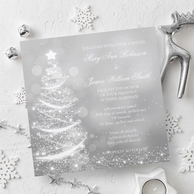 Élégant Faire-part de mariage de Noël Argent (Elegant Silver Christmas Wedding Invitation)
