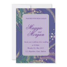Élégant Faire-part de mariage de plumes violettes