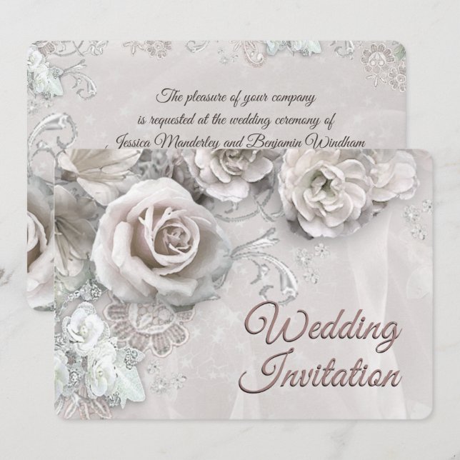 Elégant Faire-part de mariage de Roses Blanches An (Devant / Derrière)