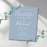 Élégant Faire-part de mariage de signature bleu ou<br><div class="desc">Elégante faire-part de mariage de signature bleu poussiéreux avec des noms de style signature,  cette élégante faire-part de mariage bleu et blanc poussiéreux peut être personnalisée avec vos informations en lettrage blanc chic. Conçu par Thisisnotme©</div>