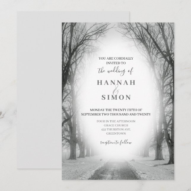Élégant Faire-part de mariage des pins d'hiver (Devant / Derrière)