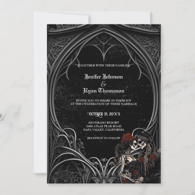Élégant faire-part de mariage d'halloween gothique (Devant)