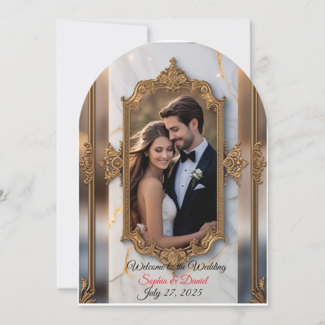 Elégant Faire-part de mariage en marbre et or (Devant)