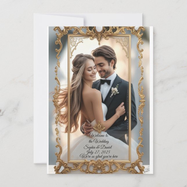 Elégant Faire-part de mariage en marbre et or (Devant)