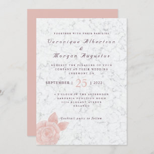 Élégant faire-part de mariage en marbre rose