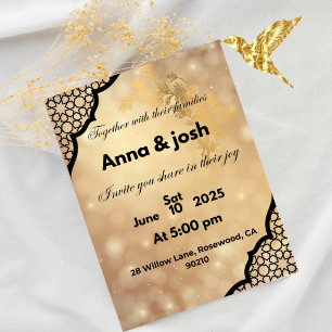 Élégant faire-part de mariage en or, Anna et josh