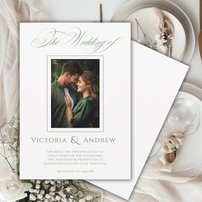 Élégant Faire-part de mariage et photo vert et bla (Créateur téléchargé)