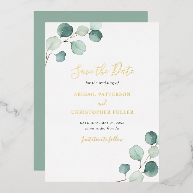 Élégant Faire-Part de Mariage Eucalyptus (Recto/Verso)