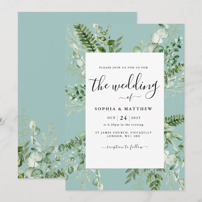 Elégant Faire-part de mariage Eucalyptus Oeuf Cana (Devant / Derrière)