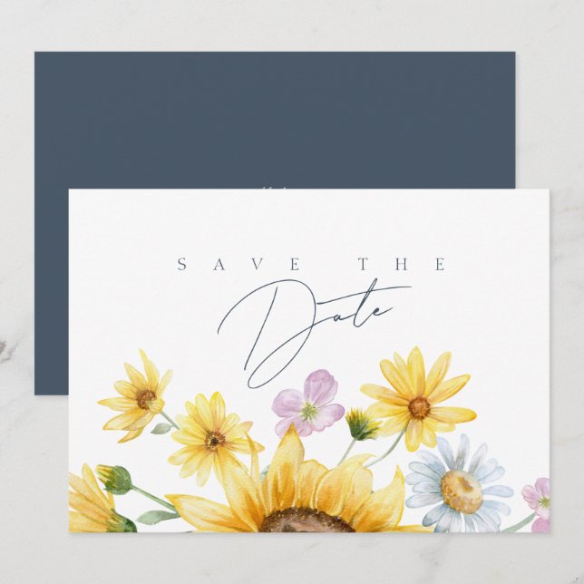 Élégant Faire-Part de Mariage Fleur de Tournesol (Devant / Derrière)