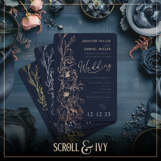 Elégant Faire-part de mariage Fleur sauvage Art Dé