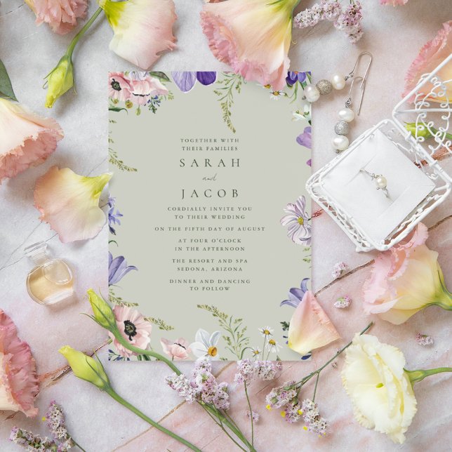 Élégant Faire-part de mariage Fleur sauvage de jar (Elegant Garden Wildflower Wedding Invitation)
