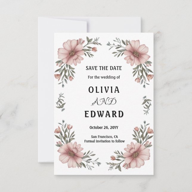 Élégant Faire-part de mariage Fleurs Save the Date (Devant)