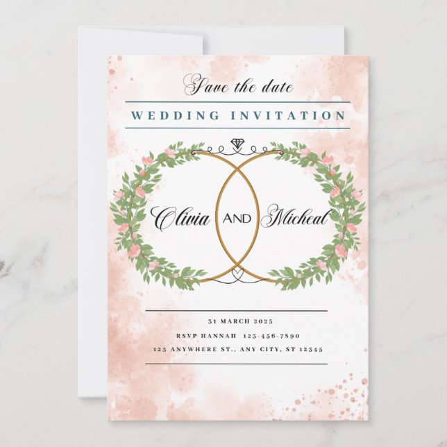 Élégant Faire-part de mariage Floral (Devant)