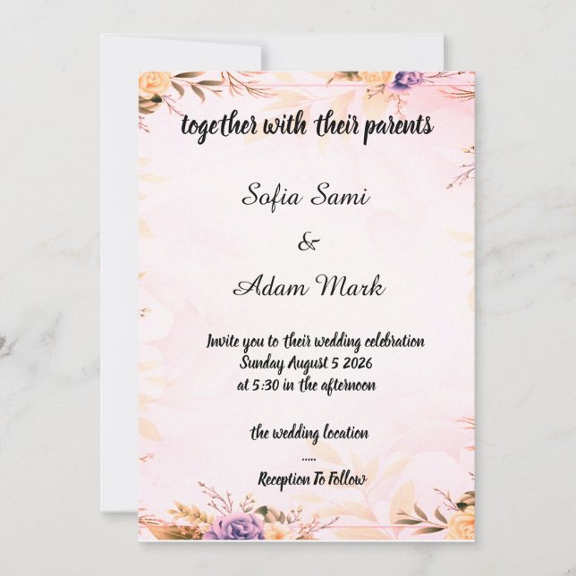 "Elégant Faire-part de mariage Floral" (Devant)