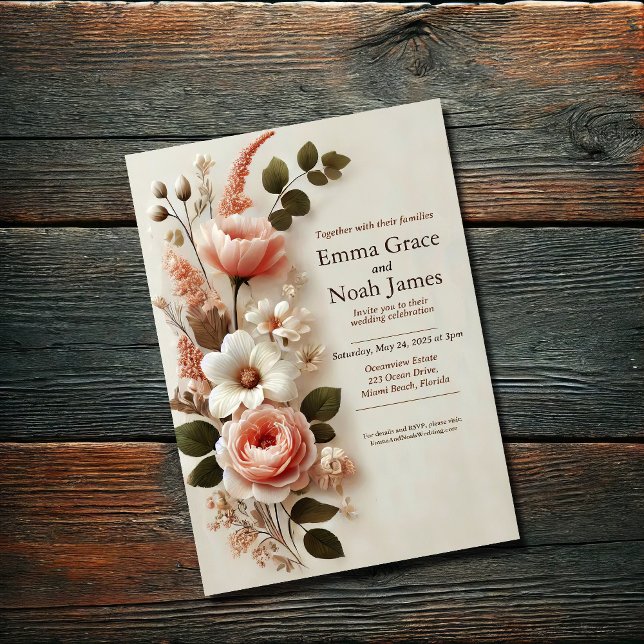 Élégant Faire-part de mariage floral (Créateur téléchargé)