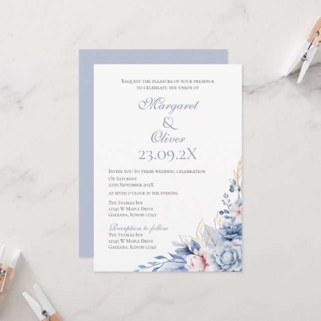 Élégant Faire-part de mariage Floral (Devant/Arrière en situation)