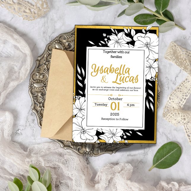 Élégant Faire-part de mariage Floral À Main | Bla (Créateur téléchargé)