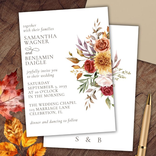 Élégant Faire-part de mariage Floral Automne (Créateur téléchargé)