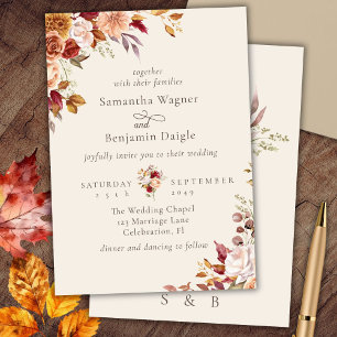 Élégant Faire-part de mariage Floral Automne