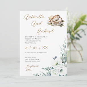 Élégant Faire-part de mariage floral avec anneaux