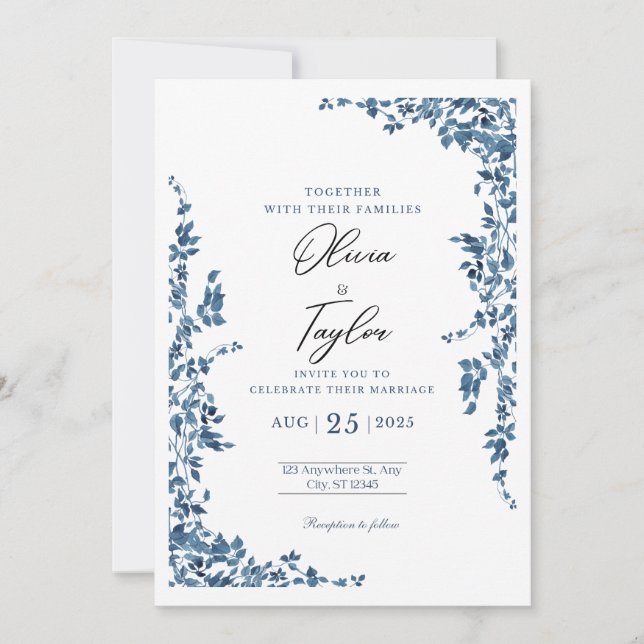 Elégant Faire-part de mariage Floral avec Or (Devant)