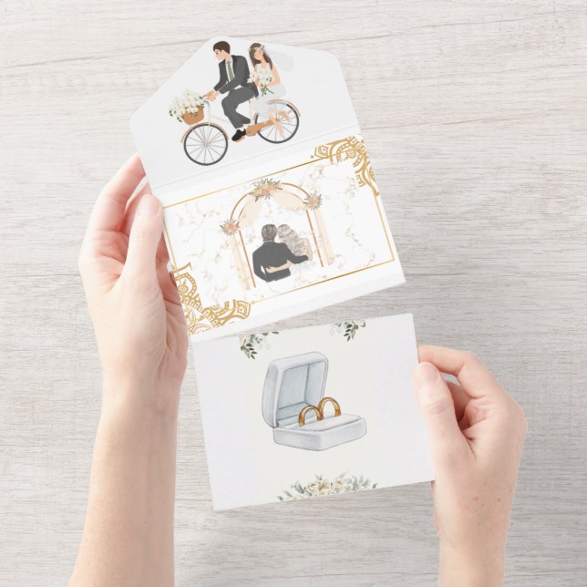 Élégant Faire-part de mariage Floral Beige (Déchirure)