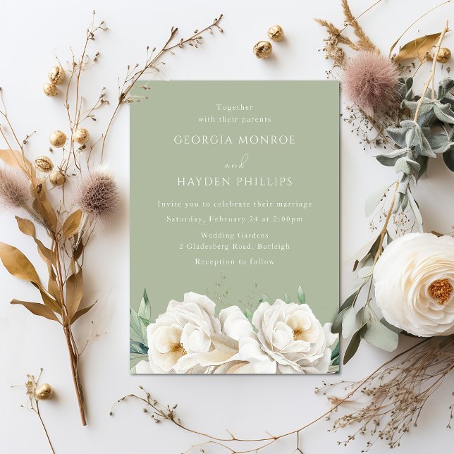 Élégant Faire-part de mariage Floral Blanc (Créateur téléchargé)