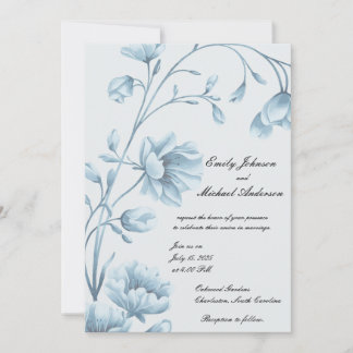 Élégant Faire-part de mariage Floral Bleu