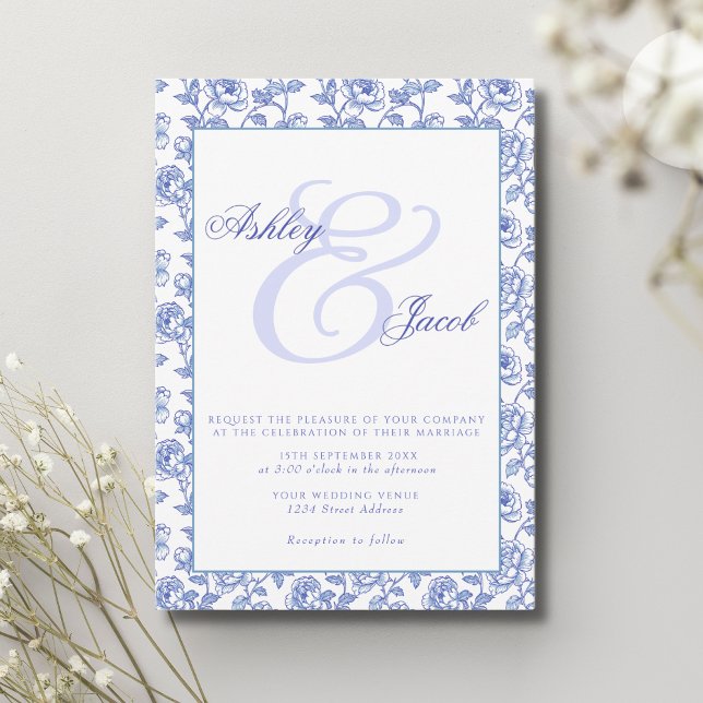 Élégant Faire-part de mariage Floral Bleu (Créateur téléchargé)