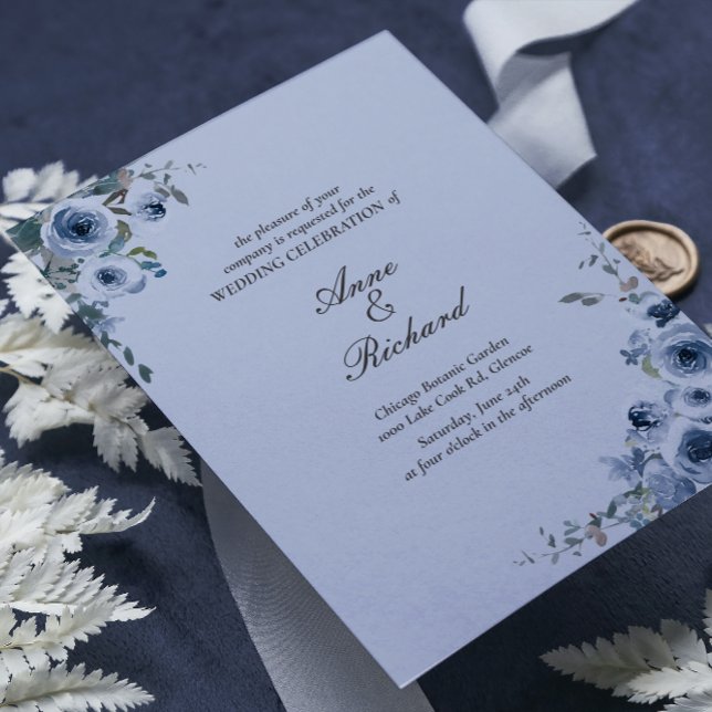 Elégant Faire-part de mariage Floral bleu Dusty (Créateur téléchargé)