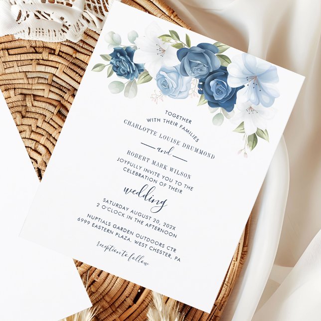 Elégant Faire-part de mariage Floral bleu Dusty (Elegant Dusty Blue Floral Wedding Invitation)