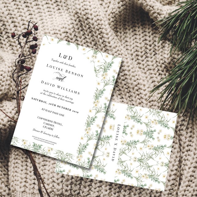 Élégant Faire-part de mariage floral bleu et blanc (Créateur téléchargé)