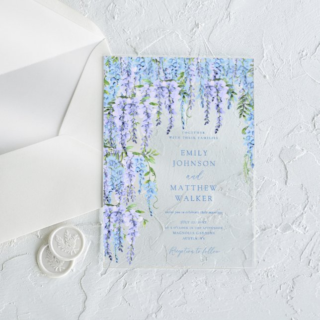 Élégant Faire-Part de Mariage Floral Bleu Poussiér (Créateur téléchargé)