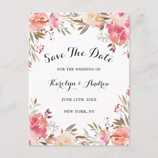 Élégant Faire-part de mariage Floral Blush Bloom (Devant)